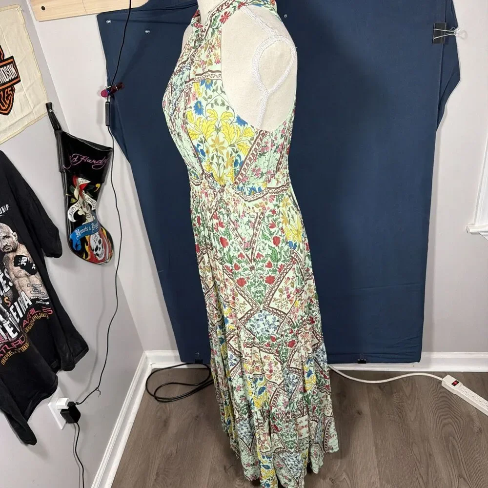 Anthropologie The Somerset Maxi Dress Halter Edition Green Floral Sz Small - Picture 3 of 6